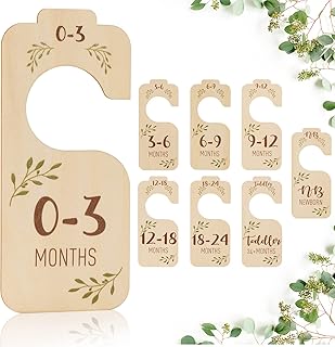 Baby Closet Dividers for Clothes Organizer - Set of 8 Beautiful Wooden Double-Sided Baby Clothes Size Hanger Organizer from Newborn to 24 Months for Boho Nursery Decor