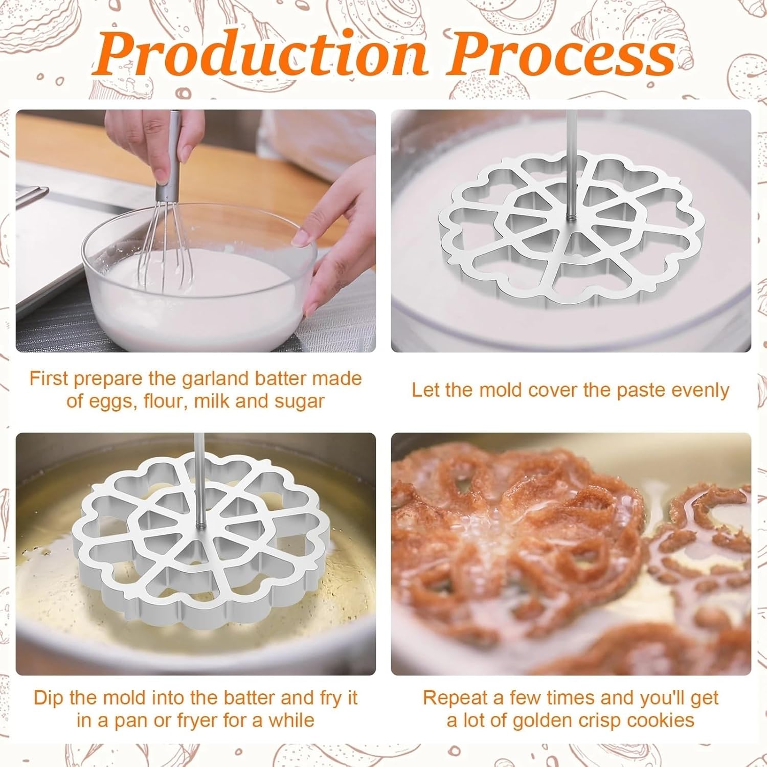 Aluminum Rosette Maker Molds Mold with Handle Pastry Tools Cookie Maker Baking Cooking Kitchen Accessories (Size : 2pcs)