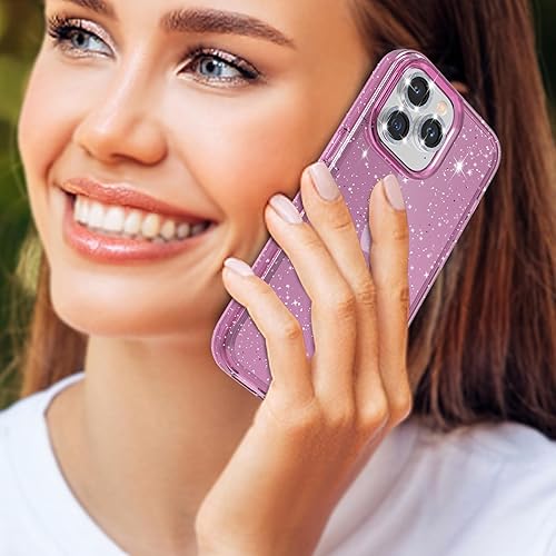 Miniatura 21 de Funda con purpurina diseñada para iPhone 15 Pro Max, con [2 unidades] protector de pantalla y [paquete de 3] protector de lente de cámara brillante