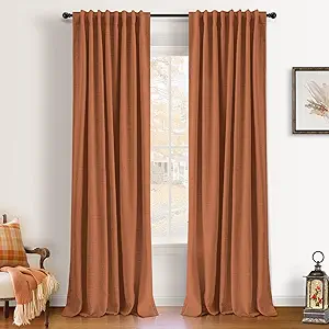 INOVADAY 100% Blackout Curtains 96 Inches Length 2 Panels Set, Back Tab/Rod Pocket Linen Black Out Curtains for Bedroom, Thermal Insulated Window Drapes - Burnt Orange, W50 X L96