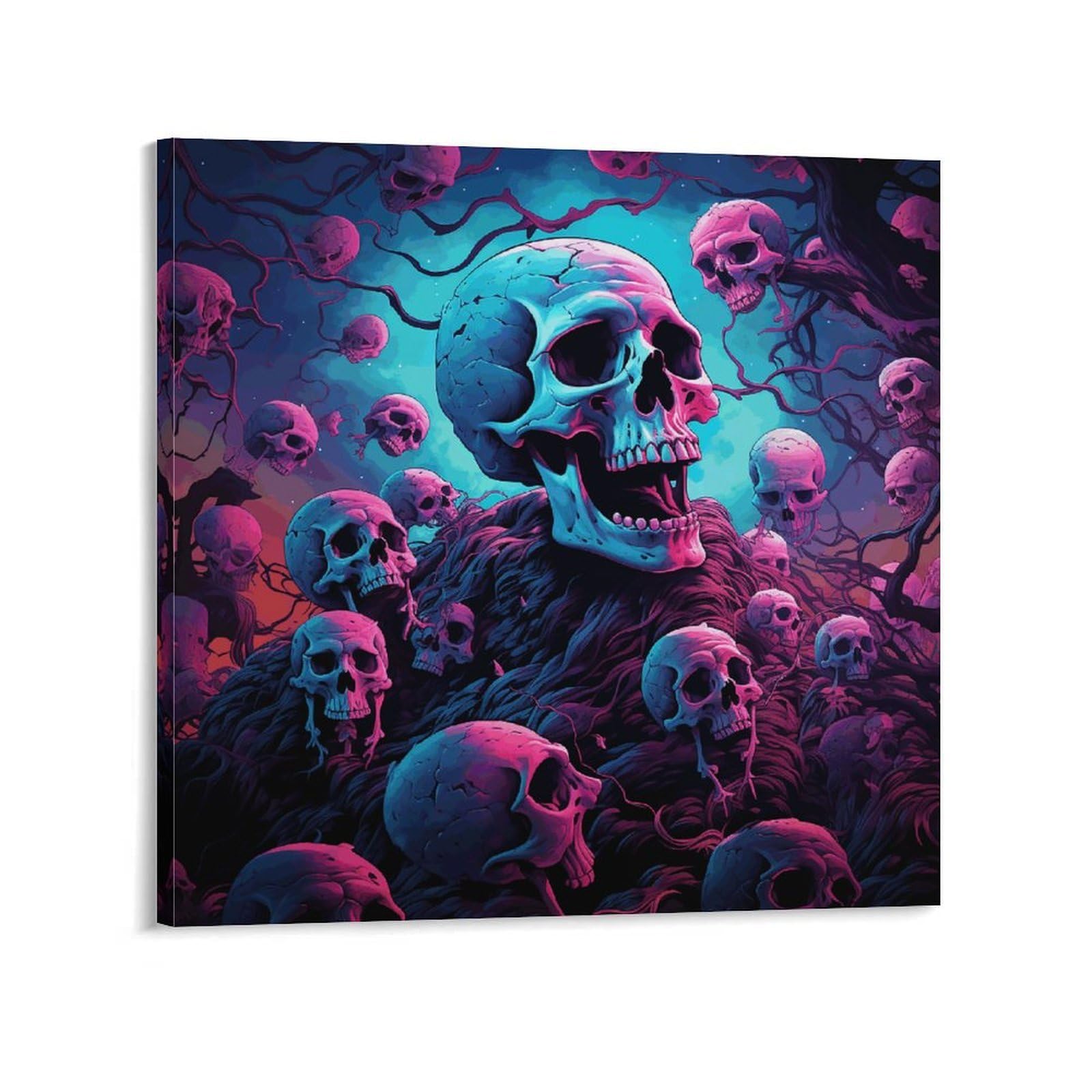 KLOPH Color Skull Pictures Canvas Wall Art for Living Room 12x12inch Modern Artwork Painting for Bathroom Hanging Canvas Prints Aesthetic Wallart for Bedroom Kitchen Office Wall Decor