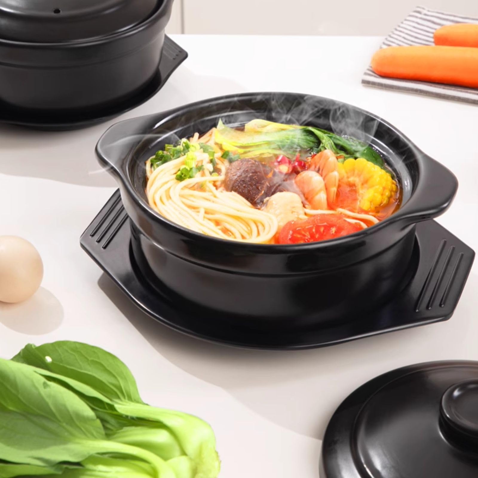 Ciotola in pietra coreana con coperchio e piatto, pentole in ceramica per cucinare pentole calde, riso, dolsot, bibimbap e zuppe, 1200 ml, include set di utensili