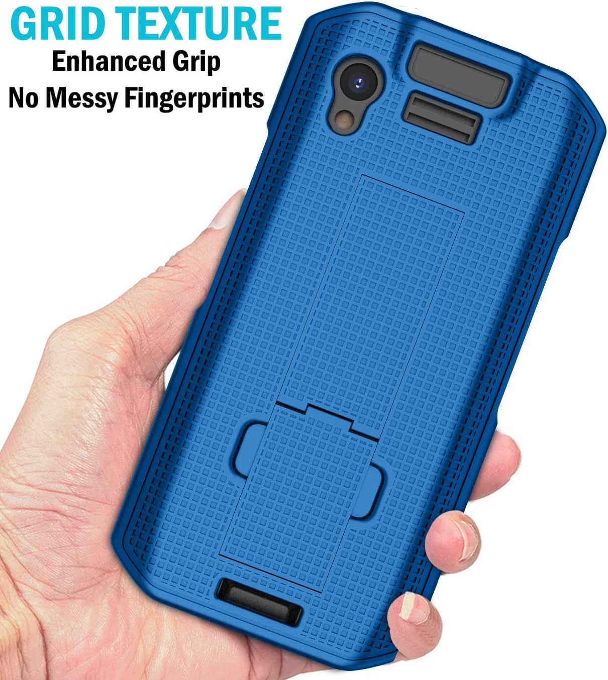 Case + Hand Strap Combo for Zebra TC21 TC26 Mobile Computer Scanner, Nakedcellphone Textured Slim Hard Shell Protector Cover with Kickstand - Cobalt Blue