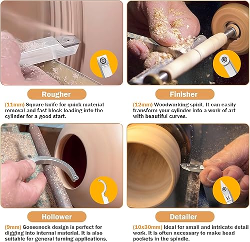 Miniatura 5 de Herramientas de torneado de torno,Herramientas de torno con mango de madera,Herramienta de torneado de torno de carburo para torneado de madera o