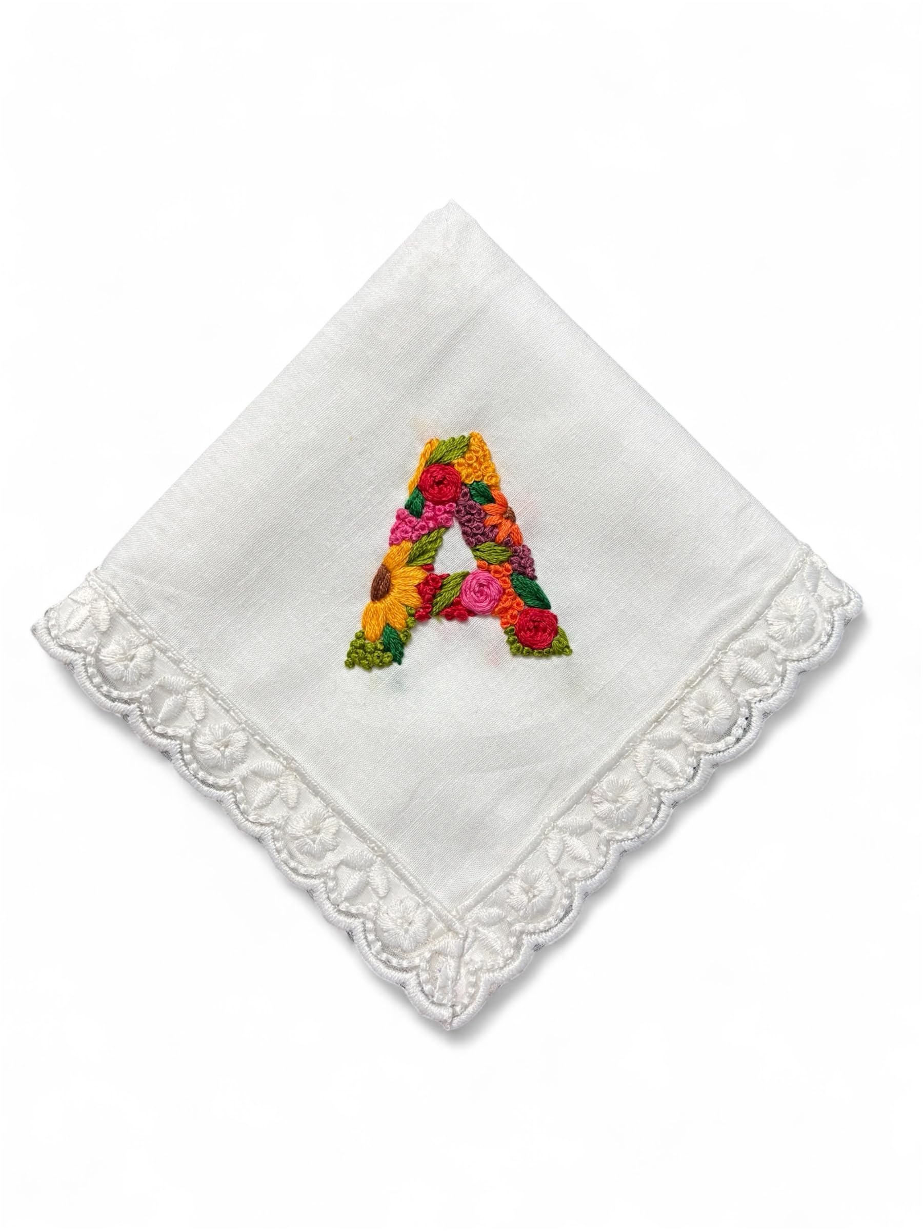 Cotton Floral Hand Embroidered Handkerchief with Customisable Name | best gift for loved ones-image-35