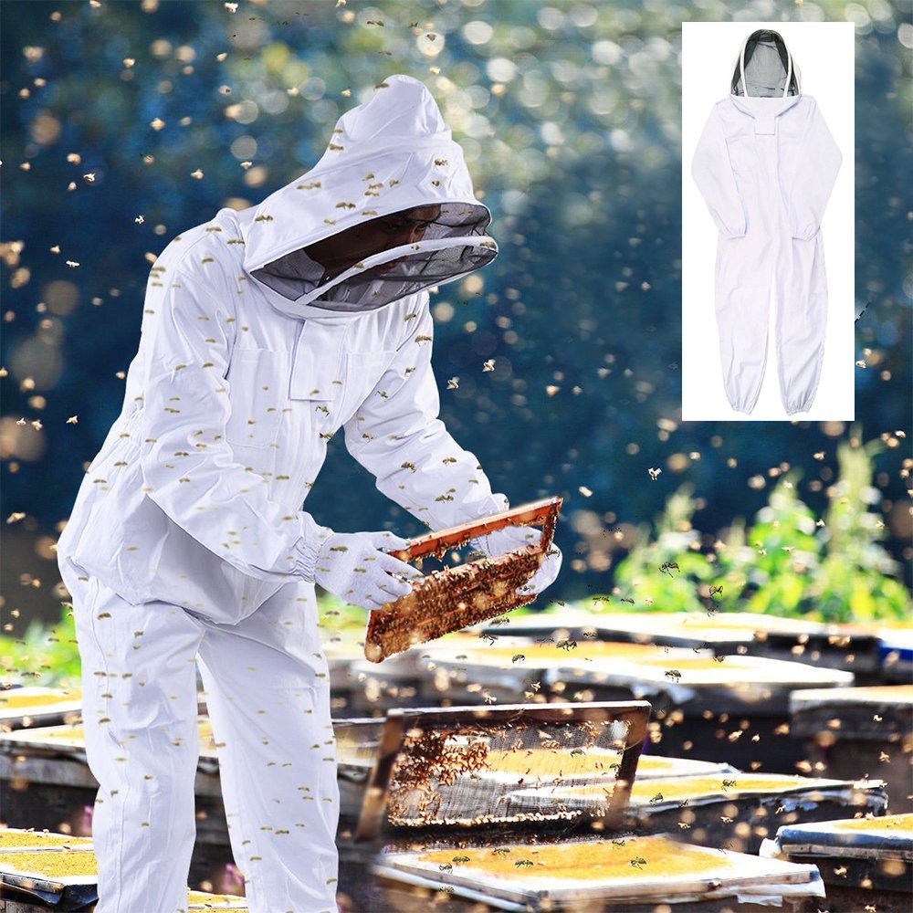 Beekeeping Suit Cotton White XXL XX Large Complete,Full Body(All in One) Fencing Veil Bee Proof Seals