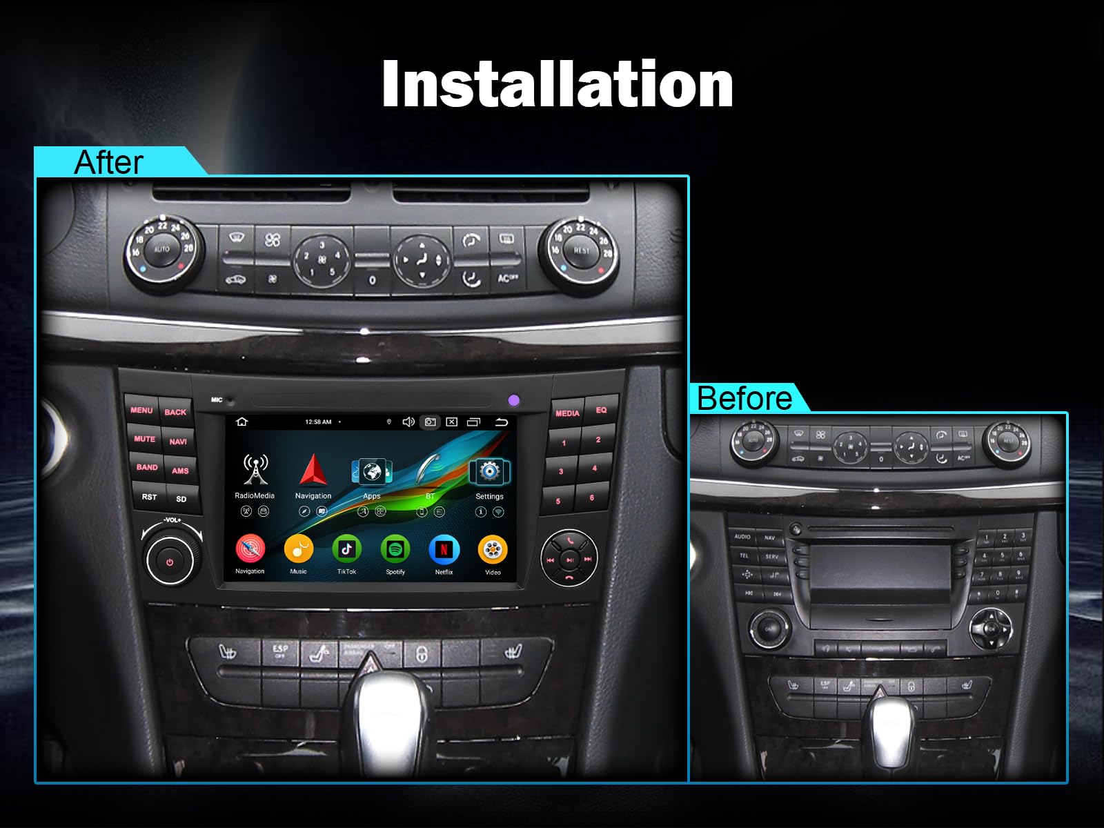 7" Android 16 Autoradio Carplay pour Mercedes Classe E W211 Classe CLS W219 | 4+64Go 8 Cœurs sans Fil Carplay GPS Navigation DSP WiFi Bluetooth 5.0 Écran tactile