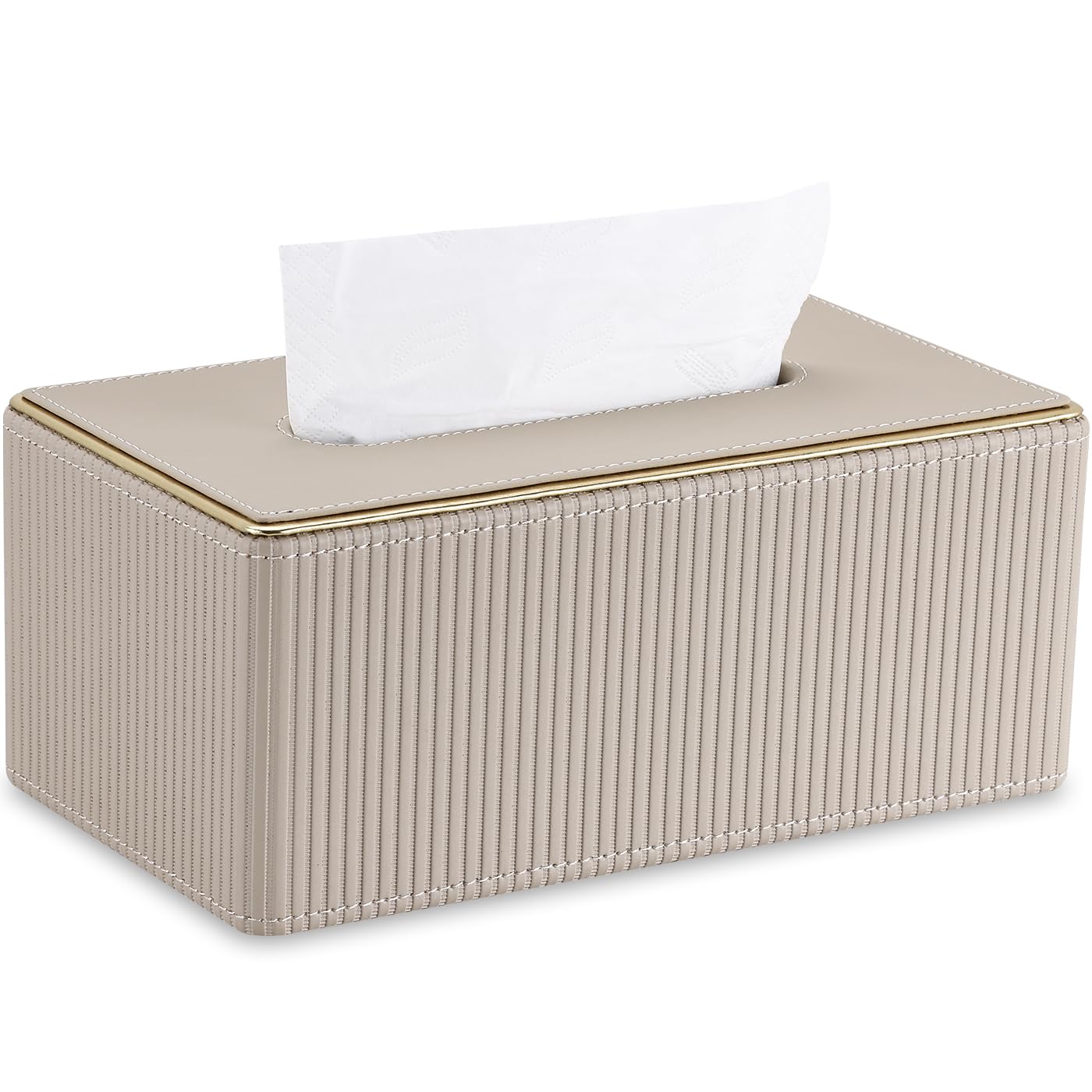 Boîte à mouchoirs rectangulaire en cuir beige élégant GORESE