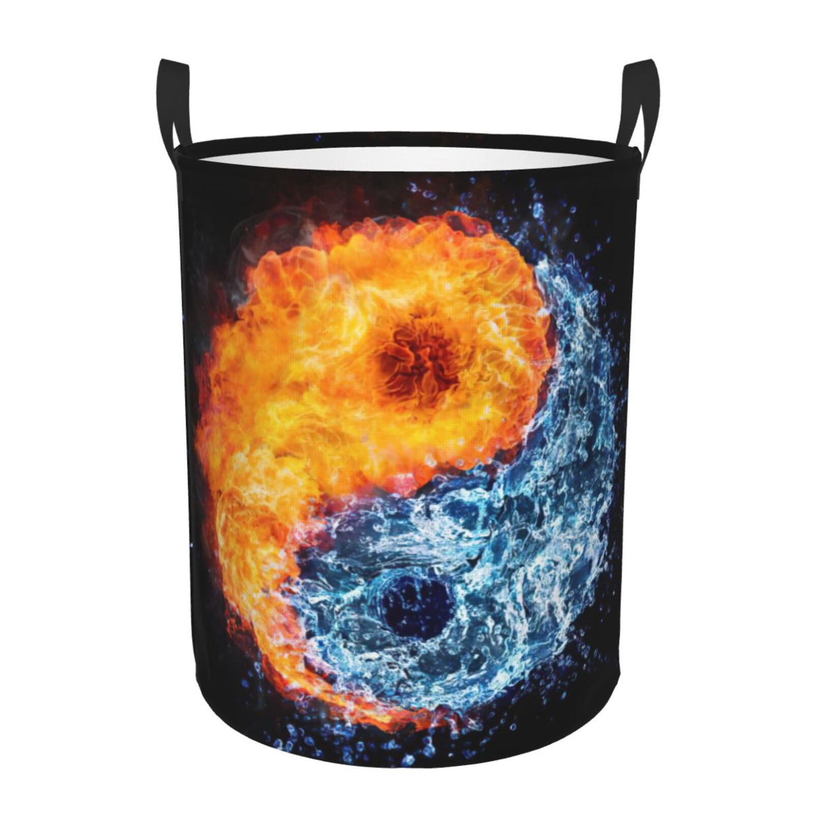 Panier à linge rond Yin Yang avec imprimé eau de feu grand format pour trier le linge de maison