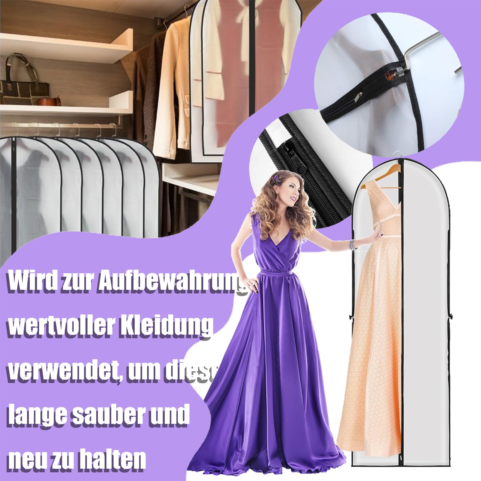 Kledinghoes Lang 180 Cm, Mottenwerende Kledinghoezen Met Ritsen Ademende Kledingbeschermhoezen Opvouwbare Draagtas Voor Pakken Trouwjurken Avondjurken Jassen 1806739892
