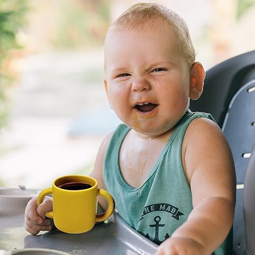 Miniatura 7 de Pequeña taza de entrenamiento de bebida de silicona para bebés y niños pequeños, 2 asas de fácil agarre, taza abierta para bebé de 5 onzas, 6 meses