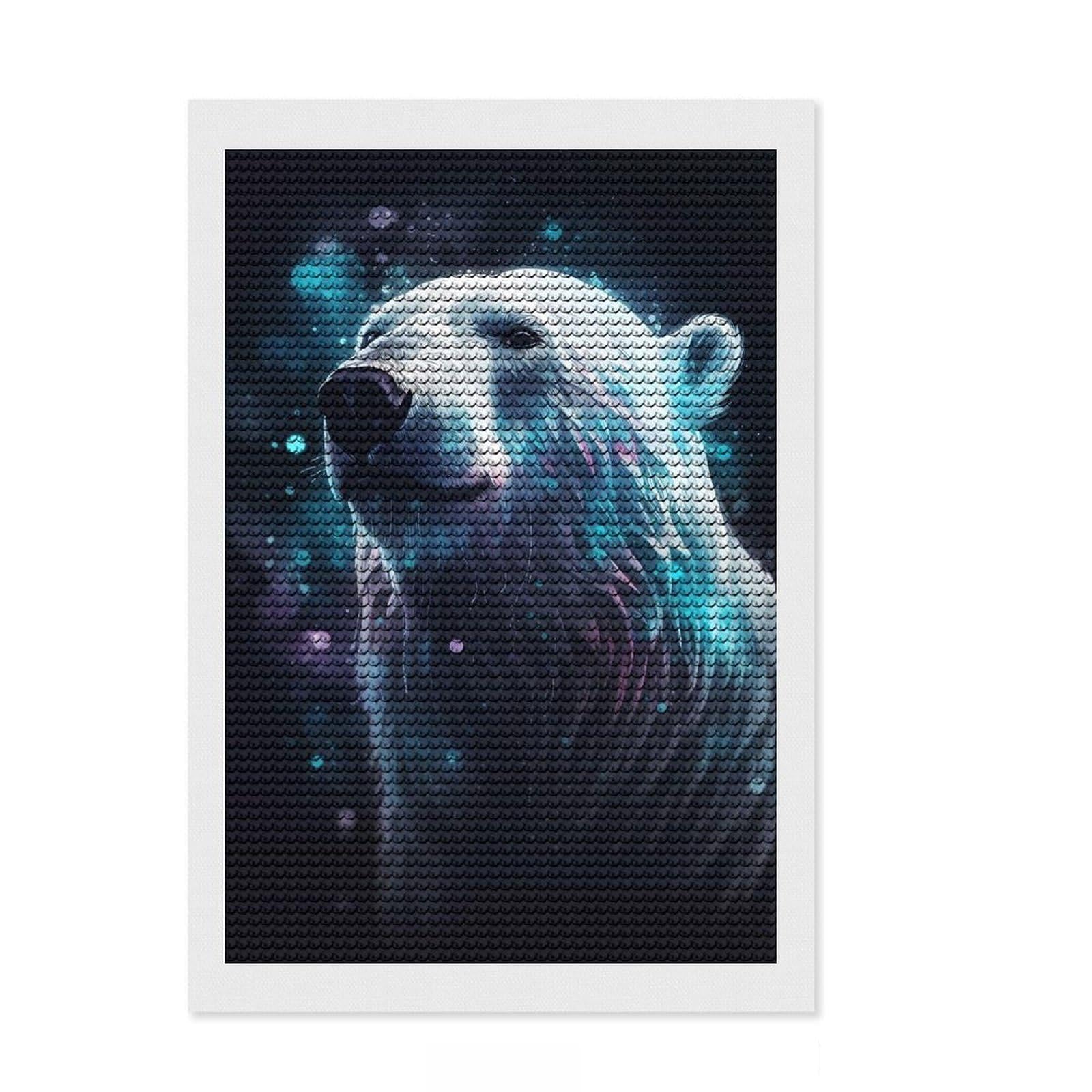 Junmoney Polar Bear Ice Bear Art Round Drill Diamond Painting 8"x12", for Adults, Stress Relief Craft, Artistic Hobby, Aesthetic Room Decor