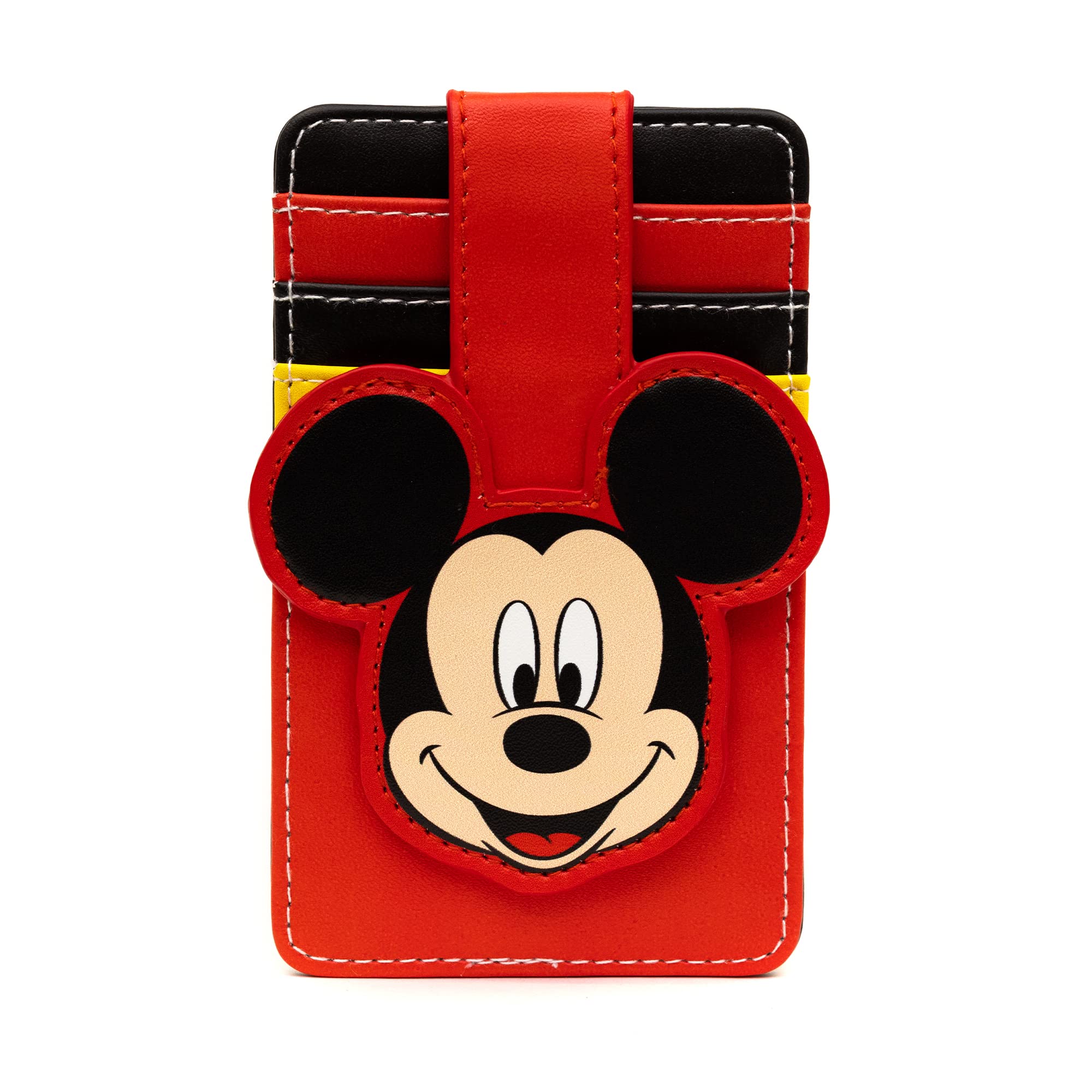 Buckle-DownDisney Wallet, Character Wallet ID Card Holder, Mickey Mouse Smiling Face, Red, Vegan Leather