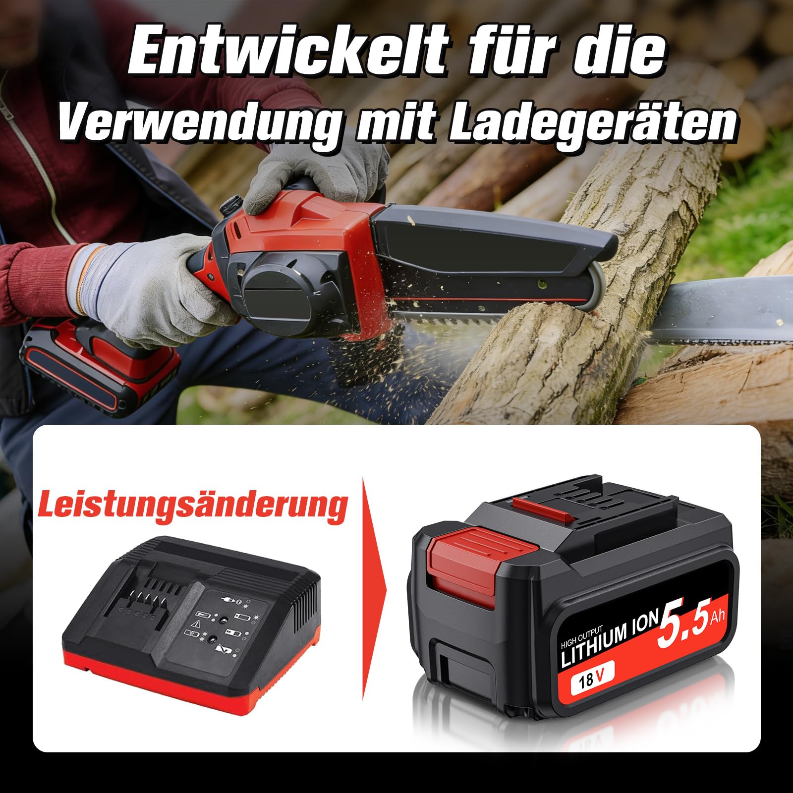 2 Stück 5.5Ah 18V Ersatz akku für Einhell Akku für Power X-Change Geräte, Li-Ion 18V mit LED-Leistungsanzeige Kompatibel mit Allen PXC-Geräten