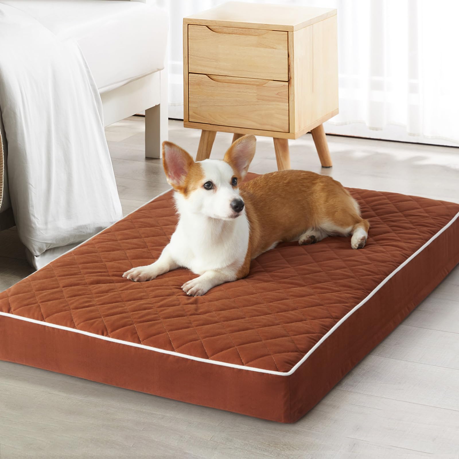 WNPETHOME Orthopedic Dog Beds for Large Dogs, Extra Large Waterproof Dog Bed with Removable Washable Cover & Anti-Slip Bottom, Multi-Needle Quilting XL Pet Bed (Brown)