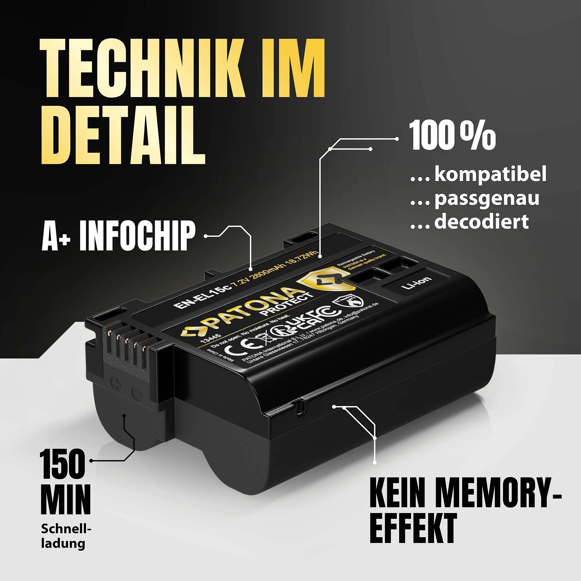 PATONA 2X Protect Akku Ersatz für Nikon EN-EL15c EN EL15b EL15 2600mAh 7.2V