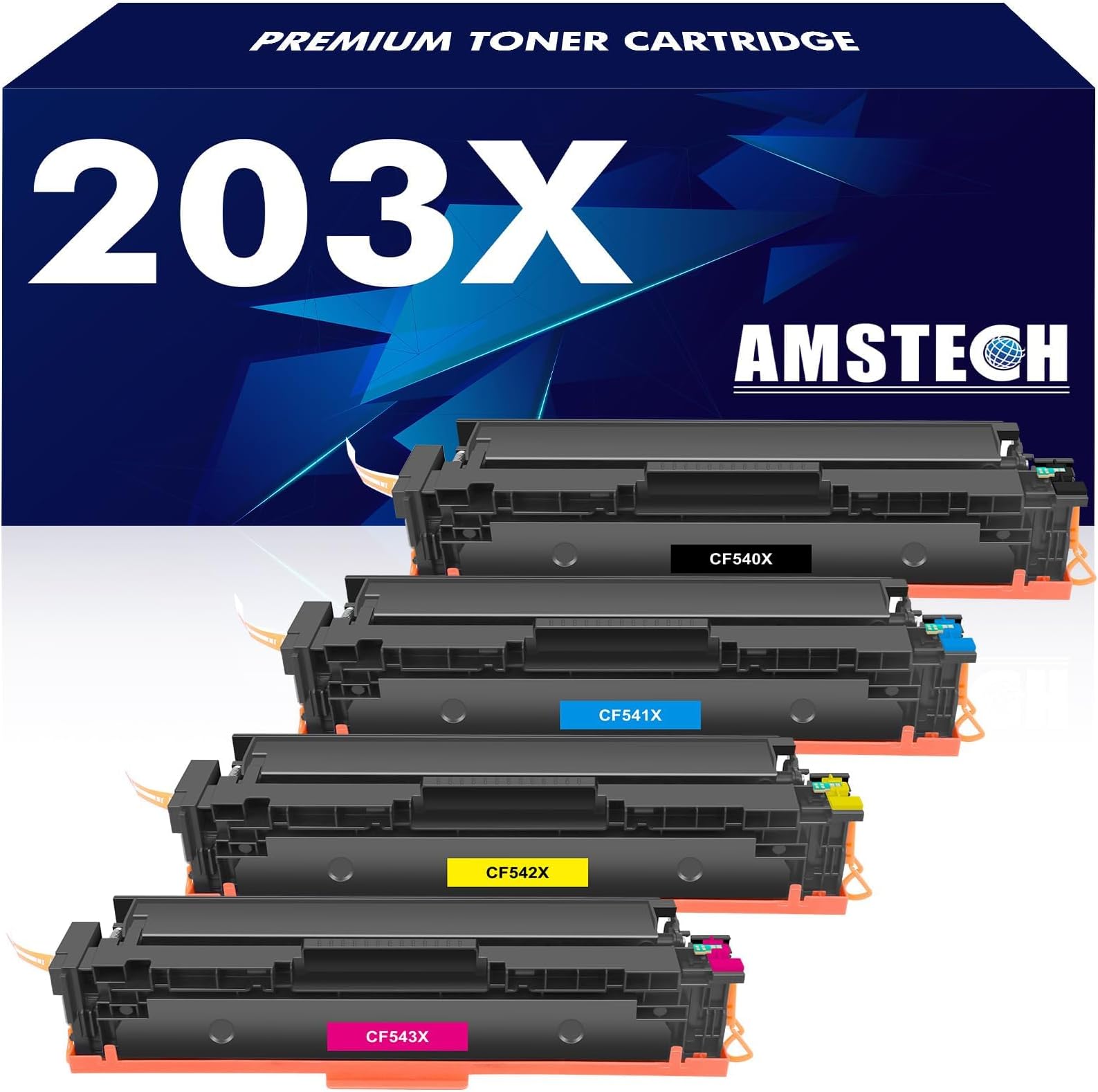 Amstech Pack of 4 Toner Cartridges 203X 203A for HP 203X 203A CF540X CF540A Color Laserjet Pro M281fdw M254dw M280nw M281fdn M281cdw M254nw M254dn M281 M254 Black Cyan Magenta Yellow
