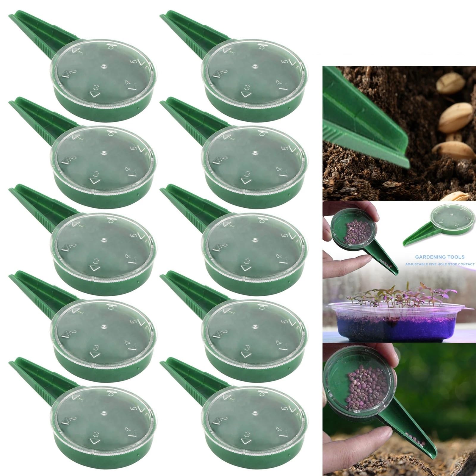 épandeurs de Jardin Épandeurs de semences Semoir de Jardin à Cadran Manuel Semoir avec Trou réglable Multifonction Portable Noirâtre Semis Semoir(10PCS)