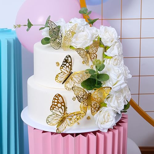 Miniatura 5 de SAOROPEB Decoración de pared de mariposa dorada 3D 72 piezas 3 tamaños 3 estilos decoración de fiesta de mariposas decoraciones de pasteles