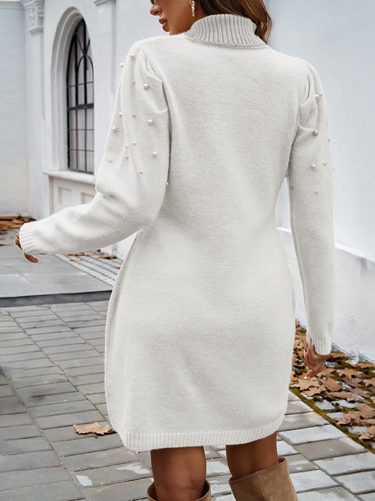 Damen Strickkleid Rollkragen Langarm Winter Warm
