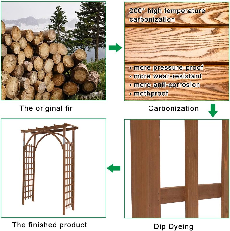 Flandre Wooden Garden Arbor,Wedding Arch for Ceremony, Wood Garden Trellis for Plant Climbing Patio Lawn Backyard Party Wedding Ceremony Decoration Outdoor Gardening Walkway Arches
