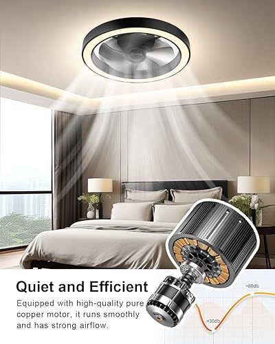 Miniatura 5 de Ventiladores de techo de montaje empotrado con luces y control remoto, ventilador de techo minimalista de 20 pulgadas regulable de perfil bajo,