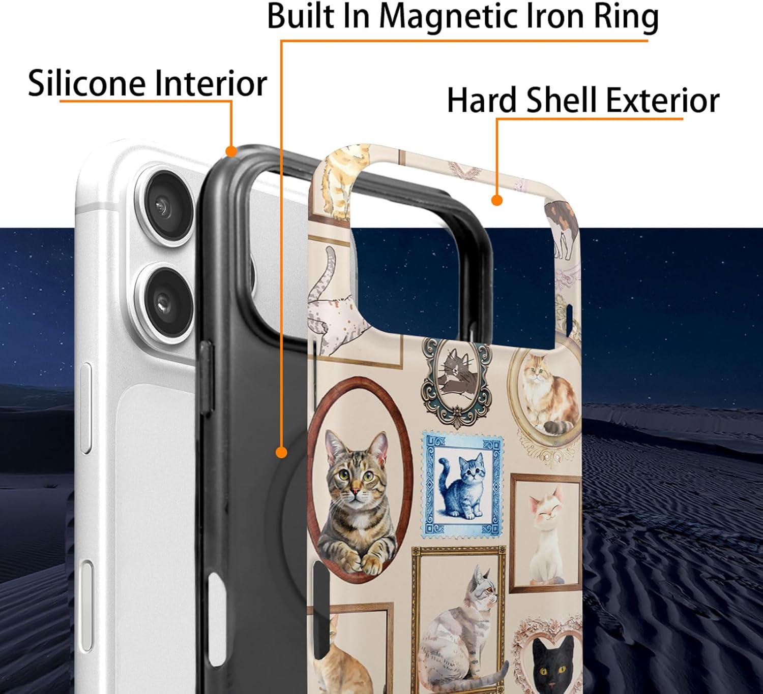 for iPhone 17 Pro Case,2-Layer Protection with TPU Silicone and Pc Hard Shell, Anti-Drop, Matte and Wear-Resistant - Retro Photo Frame Cat Collage - Image 2
