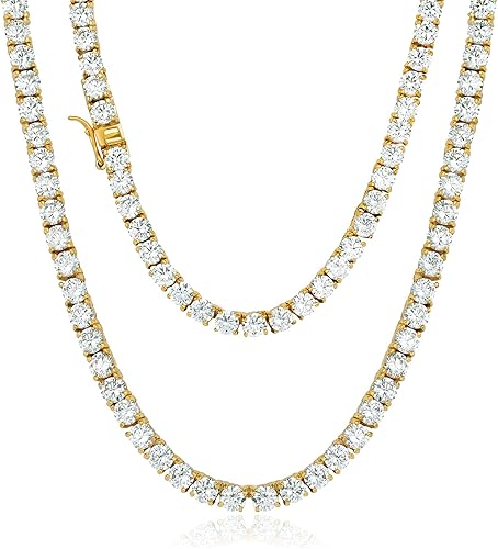 Cadena de tenis hip hop de una hilera con circonita cúbica 5A+ de acero inoxidable de 4 mm5 mm, collar o pulsera de diamantes para hombres y mujeres