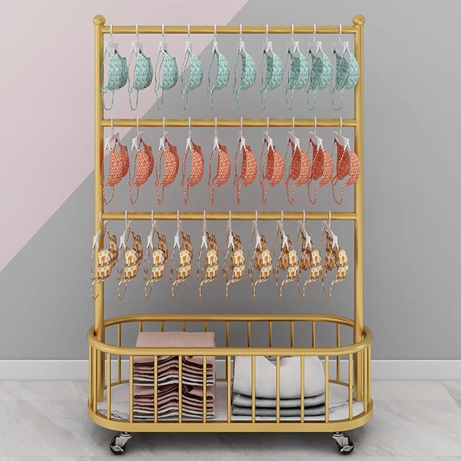 CENAP Metal Underwear Rack, Retail Store Garment Rack Clothing Hanger, Underwear Panty Shorts Bra Display Stand with Wheels for Boutique/Cloth Store