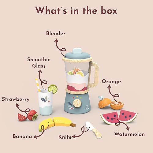 Miniatura 3 de Speedy Monkey Juego de licuadora para hacer batidos, juguete de madera FSC para niños, aparato de cocina de juego de simulación, mezclador de
