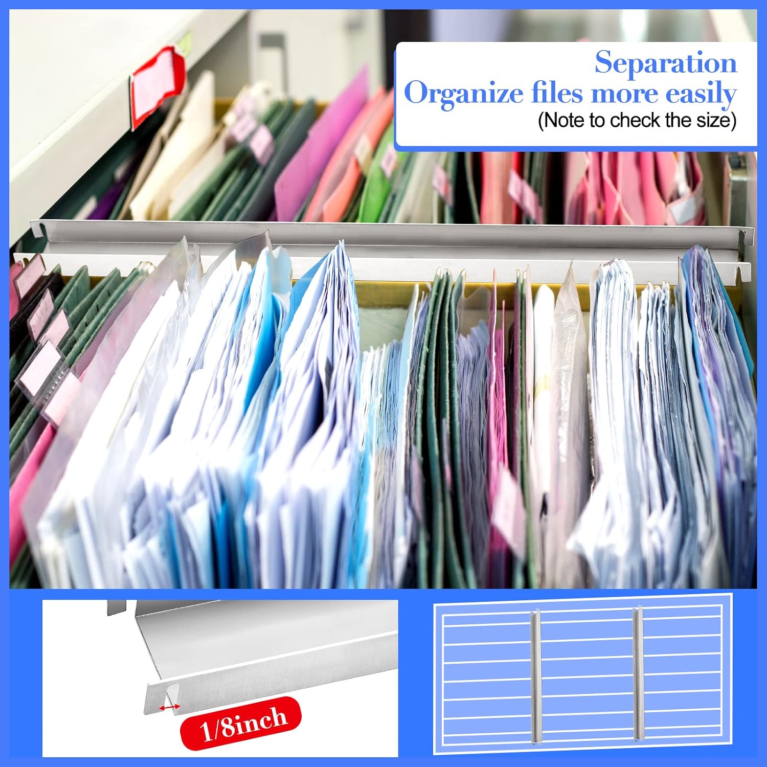 Patelai Stainless Steel File Drawer Rails - Front to Back, 15.76 Inches Long (12 Pieces)