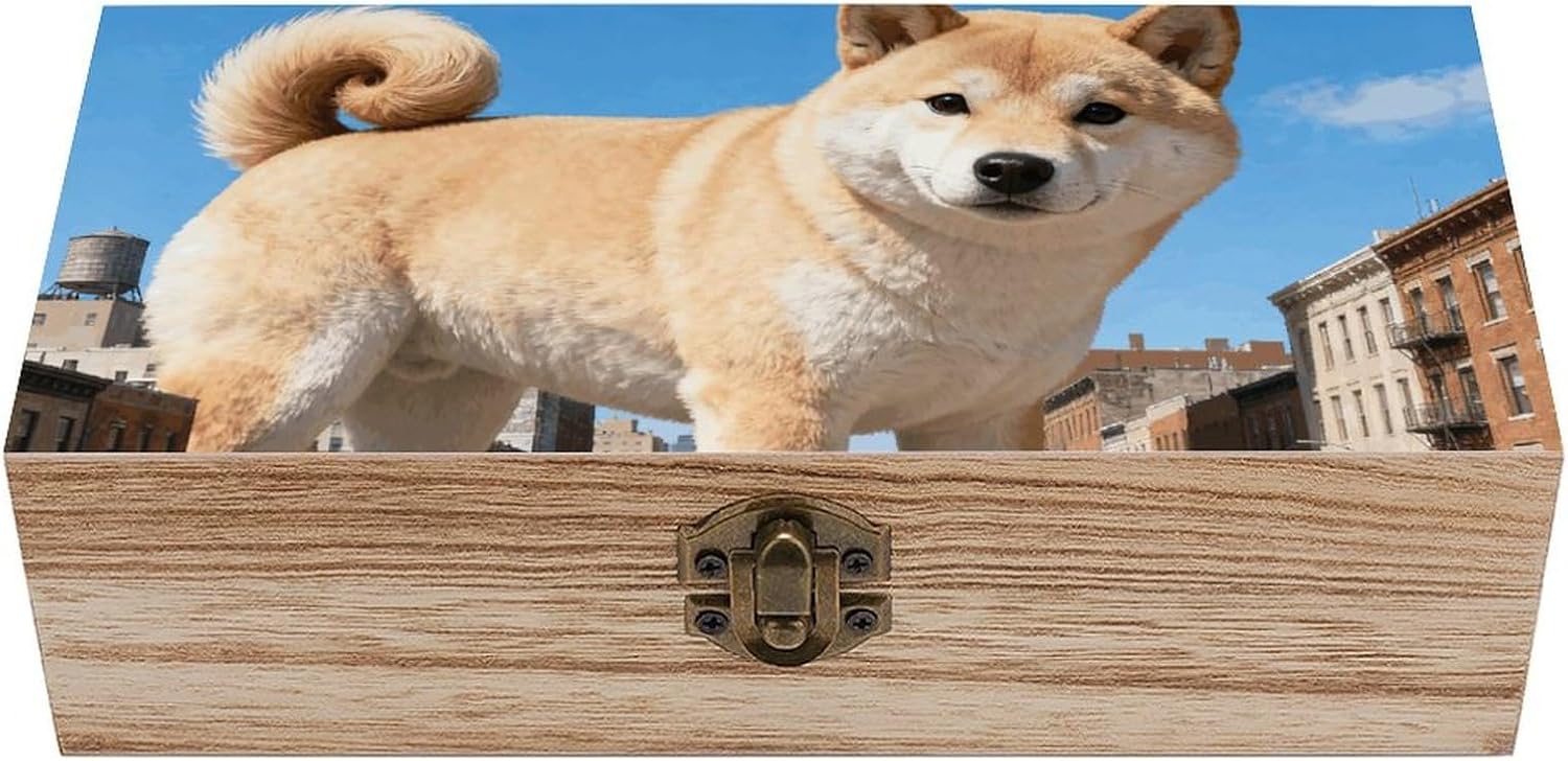 Champagne Shiba Giant City Wooden Decorative Storage Box Jewelry Box