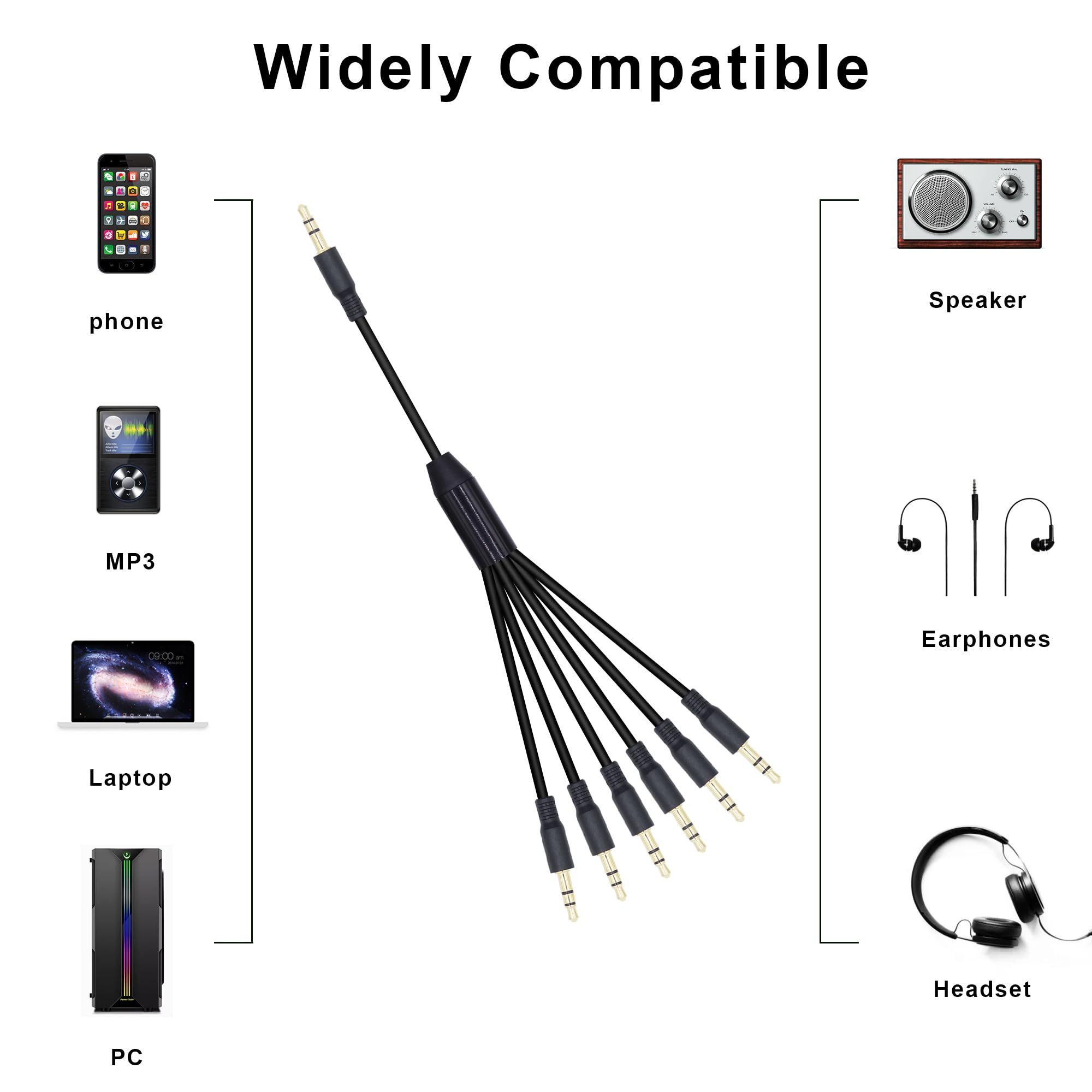 Rozdzielacz słuchawkowy, 3,5 mm, 3-biegunowy, pozłacany, 3,5 mm, do komputera, głośnika, MP3, słuchawki (0,5 m)
