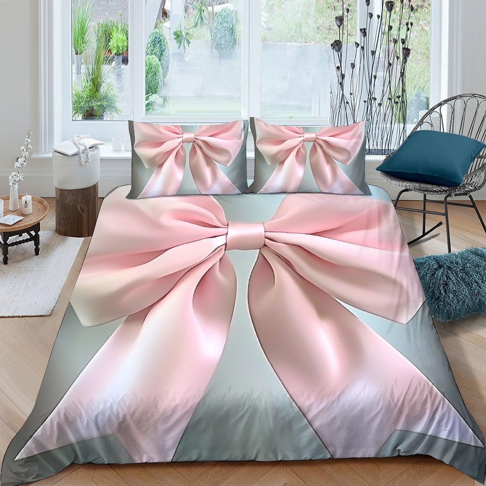 Ctjqhvkz Style-6 3D Printed Pink Ribbon Fitted Sheet Microfiber Soft Bedroom Decor Bow Bed Cover For Home Dorm Guest Room Mattress Protection Single（135X200cm）