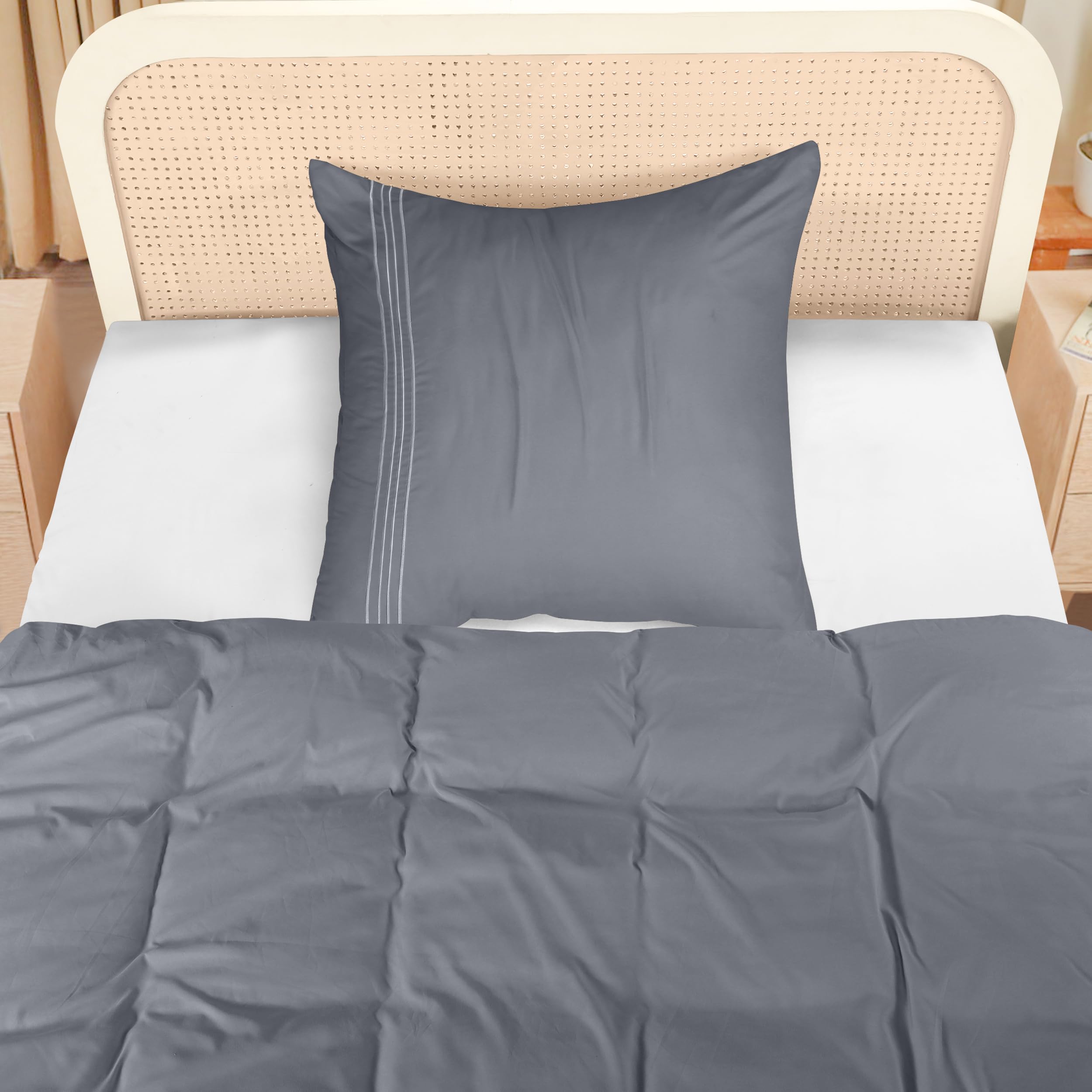 Utopia Bedding Copripiumino Singolo - Copripiumino In Microfibra Di Poliestere 135x200cm + Federa Ricamata 80x80cm – Grigio