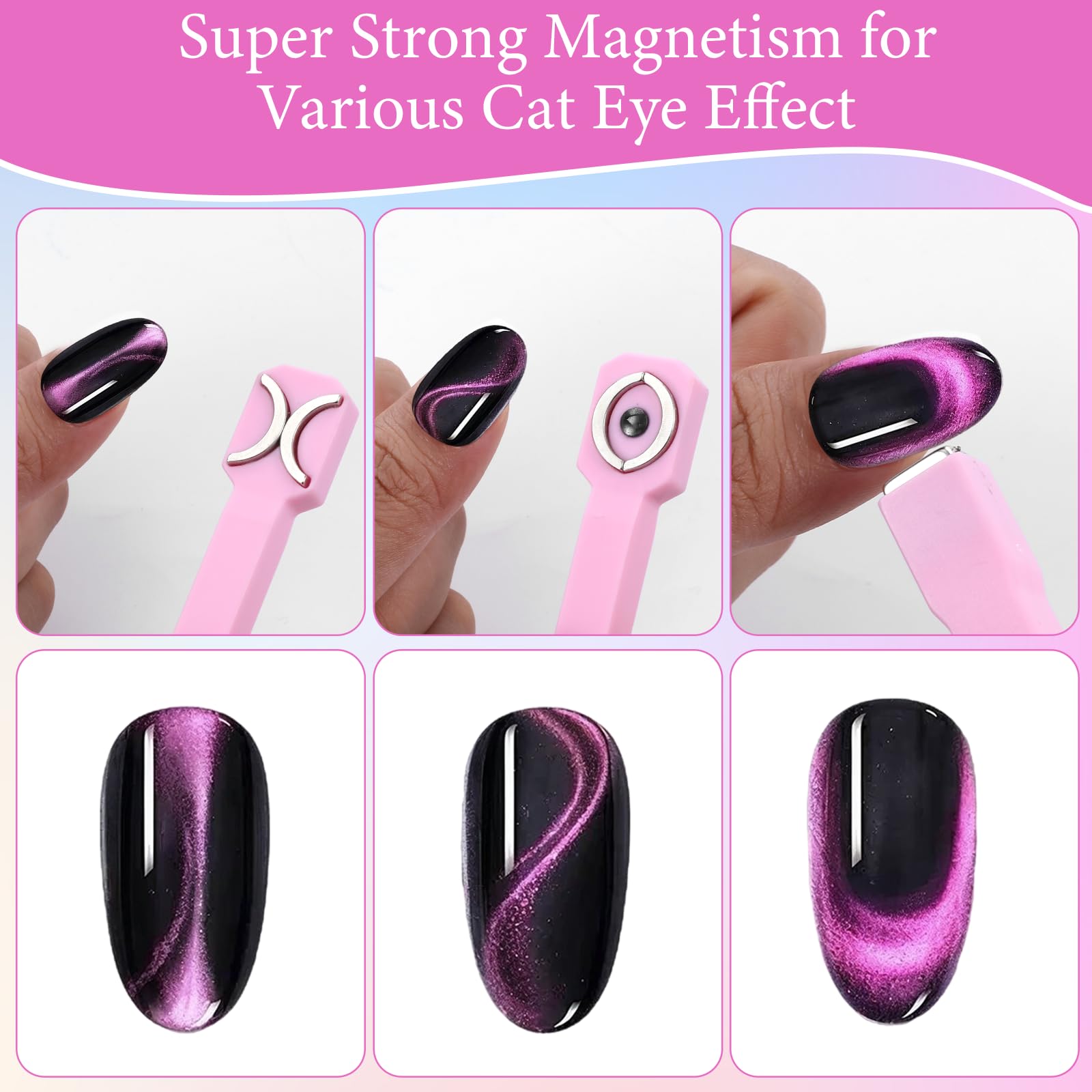 2 częściowe narzędzie magnetyczne do paznokci 3 w 1, 3D Nail Art Cat Eye Gel Nail Polish Magnet, Wielofunkcyjne narzędzie do projektowania paznokci do domu, DIY, salonu paznokci