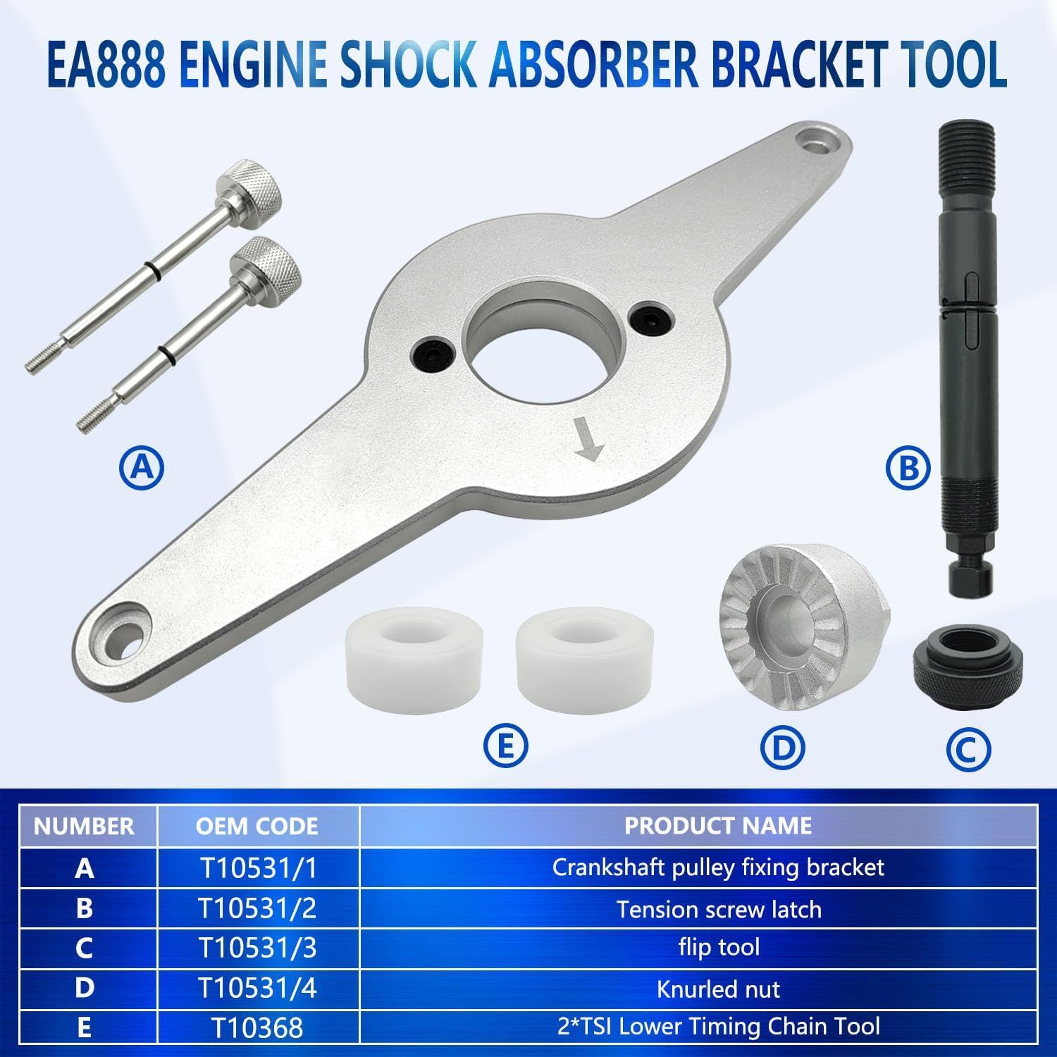 ZKTOOL Herramienta Amortiguadora de Vibraciones de Motor, Compatible con VW Au-di Skoda 1.8L 2.0L TFSI TSI EA888, OEM T10531, Removedor de Polea de Cigüeñal, Kit de Instalación de Amortiguador