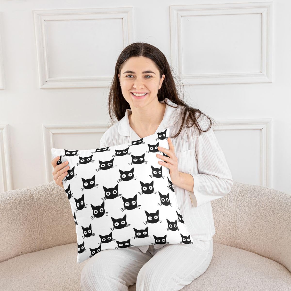 Castle Fairy Funny Cats Throw Pillow Covers (Pack of 1),Black Cat Cushion Cover,Kids Girl Boy Teens Lovely Kitten Print Pillow Cases Pet Animals Living Room Sofa Bed Decor,16" Lx16 W image 3
