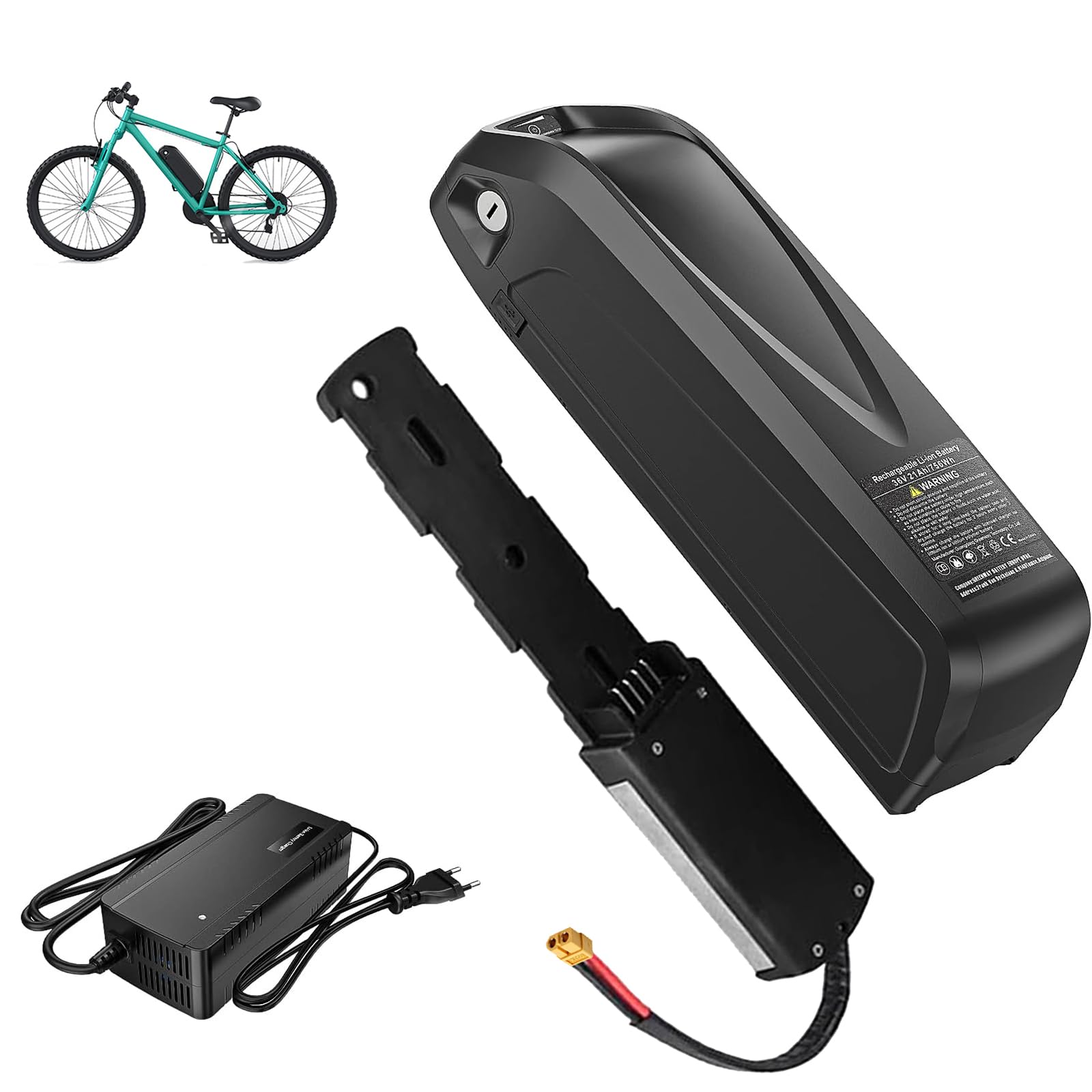 36V 48V 52V Lithinum Ion Battery 8Ah 10Ah 13Ah 15Ah Down Tube Battery Pack for 200W-750W Motor Kits with USB Port and Charger,36v,10Ah