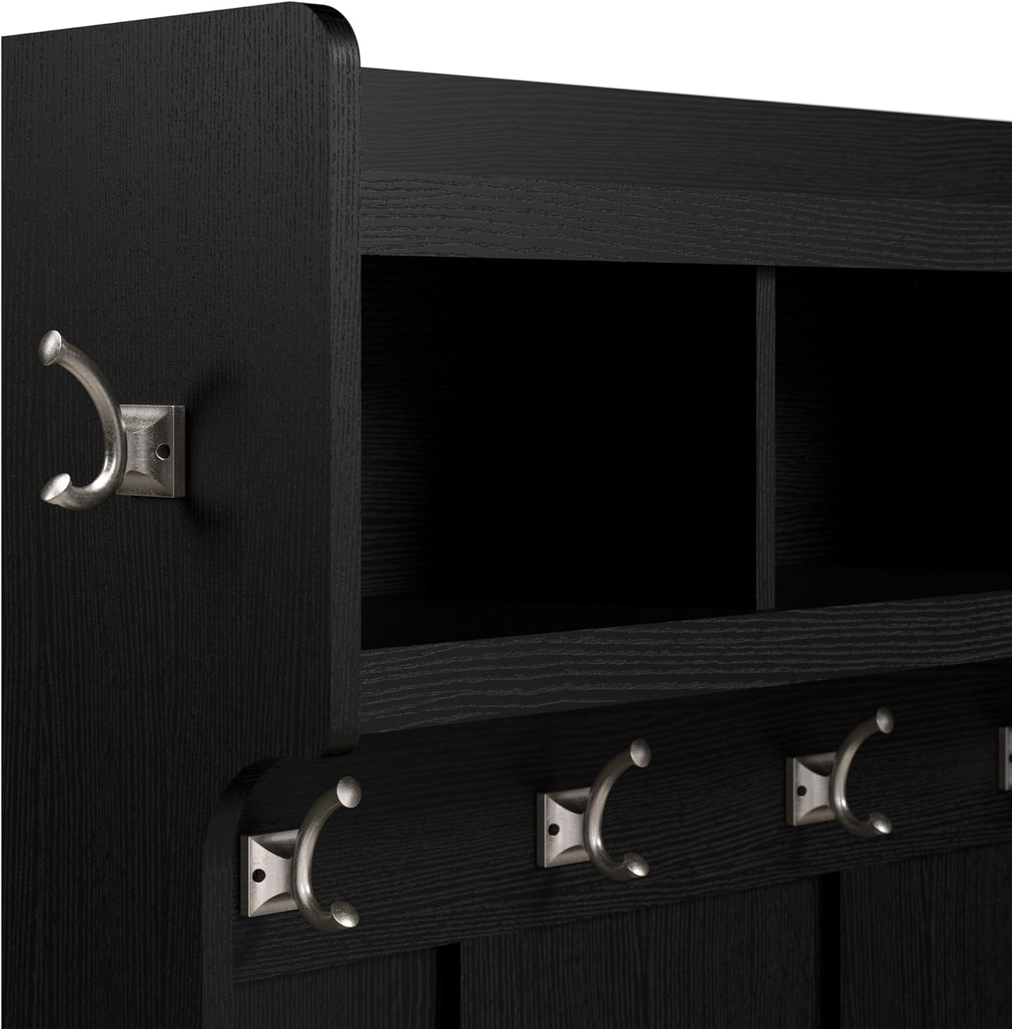 Bush Home Woodland 40W Wall Mounted Coat Rack with Shelf in Black Suede Oak | Cubbies and Hooks for Entryway, Mudroom, Foyer Storage