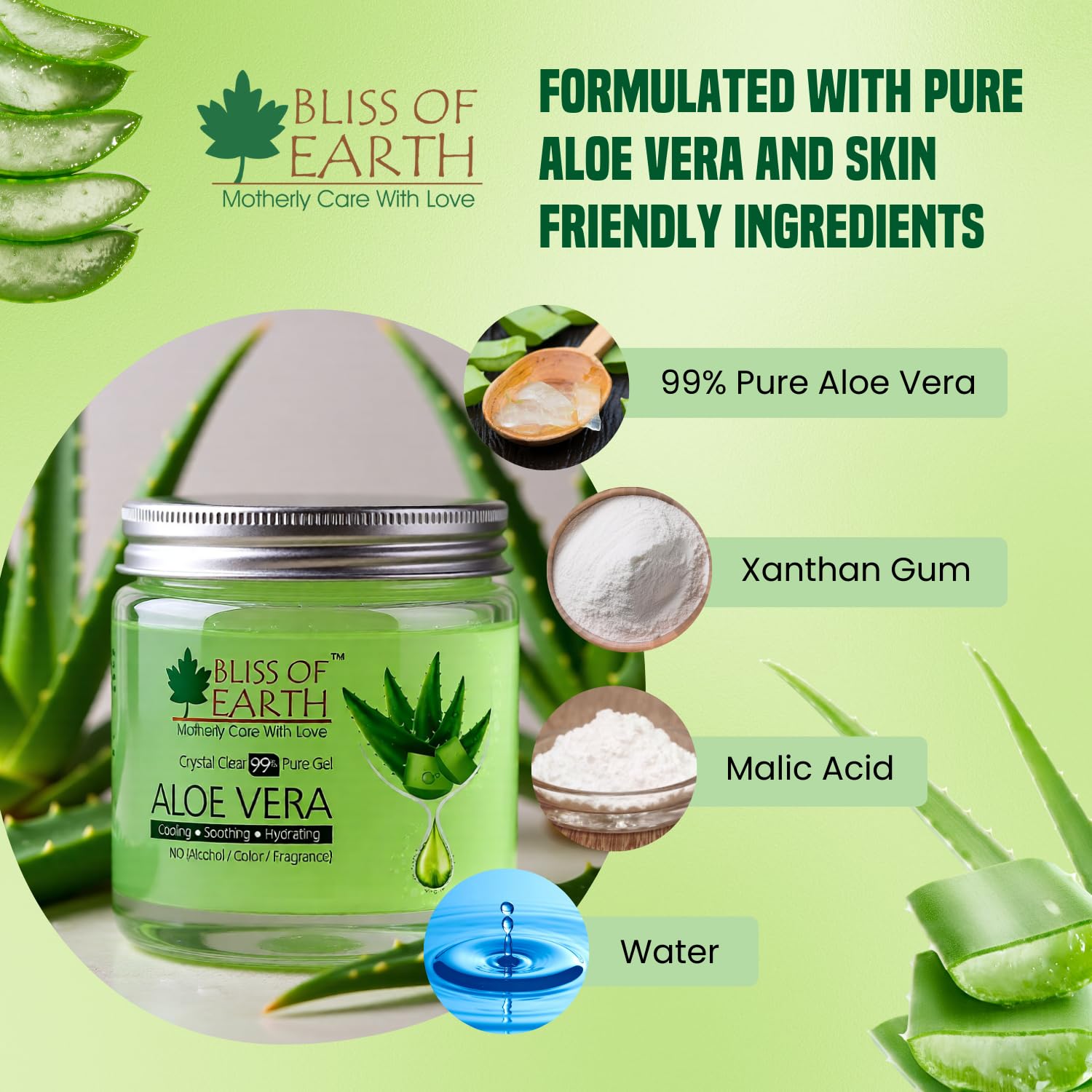 BLISS OF EARTH Aloe Vera Gel Pure Crystal Clear Best For Face, Body, Hair Effective Cooling, Soothing, Hydrating Colour And Fragrance Free Alcohol And Paraben Free 200gm