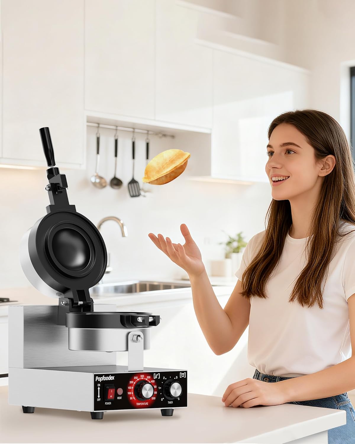 Ufo Burger Maker Machine, 110V Electric Ufo Sandwich Maker w/Adjustable Temperature and Timer, Stainless Steel Ice Cream Burger Maker for Dining Room, Kitchen, Restaurant, Burger Sealer