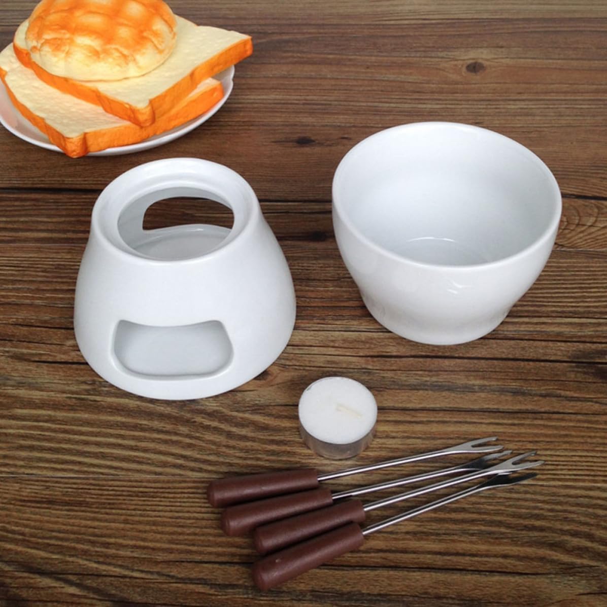 Ceramic Chocolate Fondue Pot White Tabletop Serving