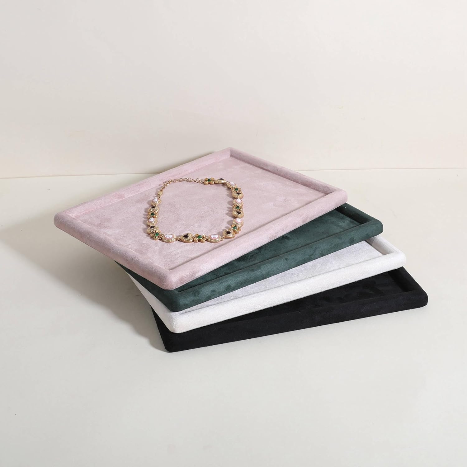 GemeShou Gemehou velvet Jewerly display tray, Top Microfiber Jewelry storage organizer plate, Empty Jewelry showcase tray for Necklace Bracelet Ring Earring Watch (Pink-Medium, 11.8 x 8.7 in) - Image 2