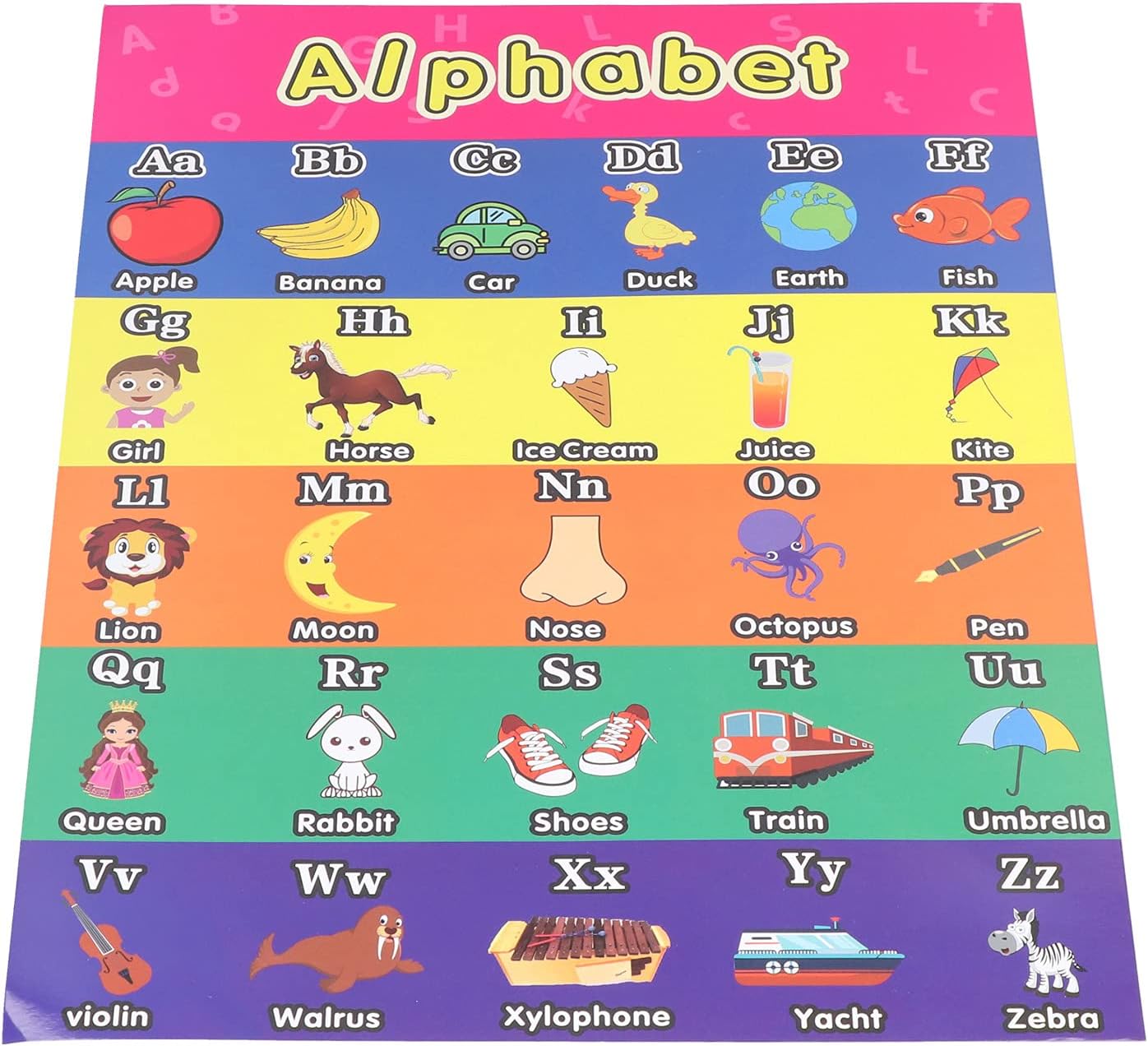 Alphabet Learning Poster, Colourful Teach Alphabet Alphabet Wall Chart for Nursery Homeschool for Classroom