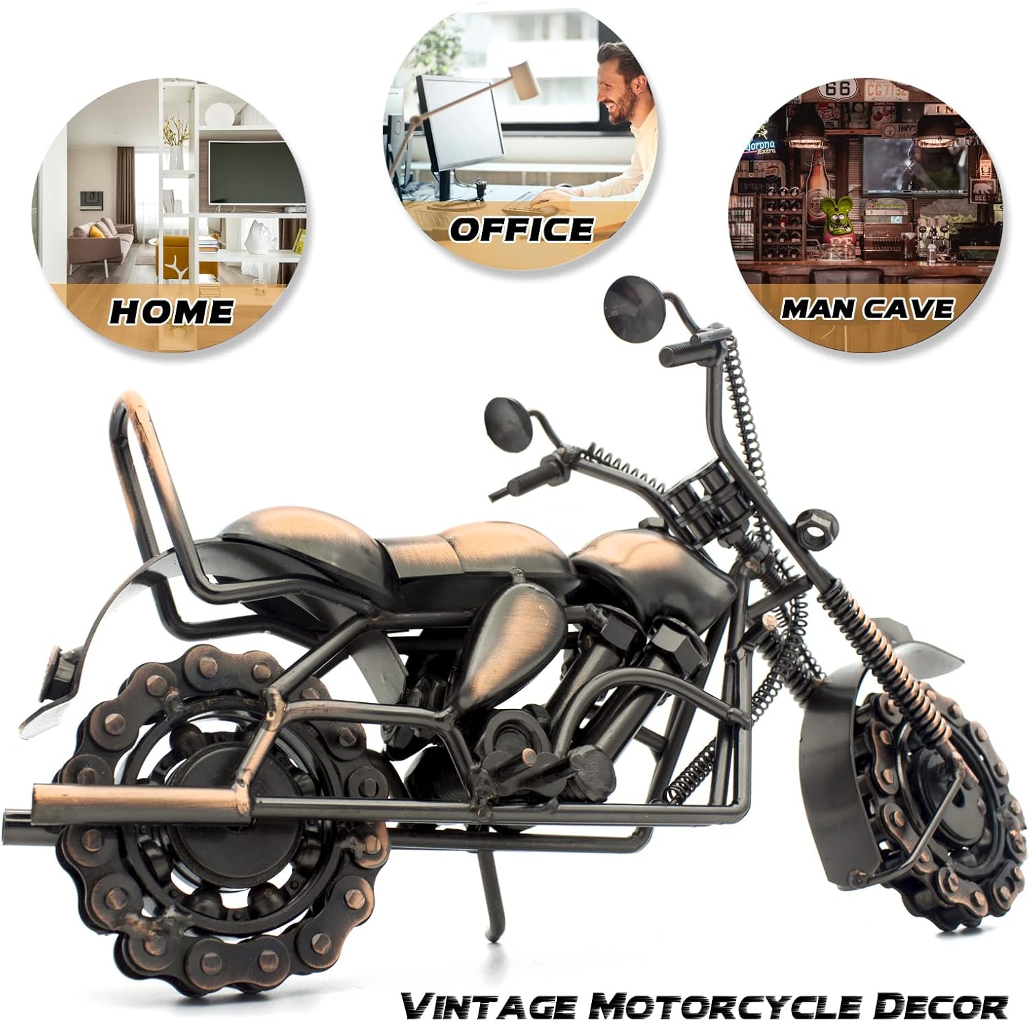 Motorcycle Gifts for Men & Women Bikers, 11.8" Handmade Metal Motorcycle Model, Vintage Motorcycle Decor for Man Cave, Garage, Home & Office