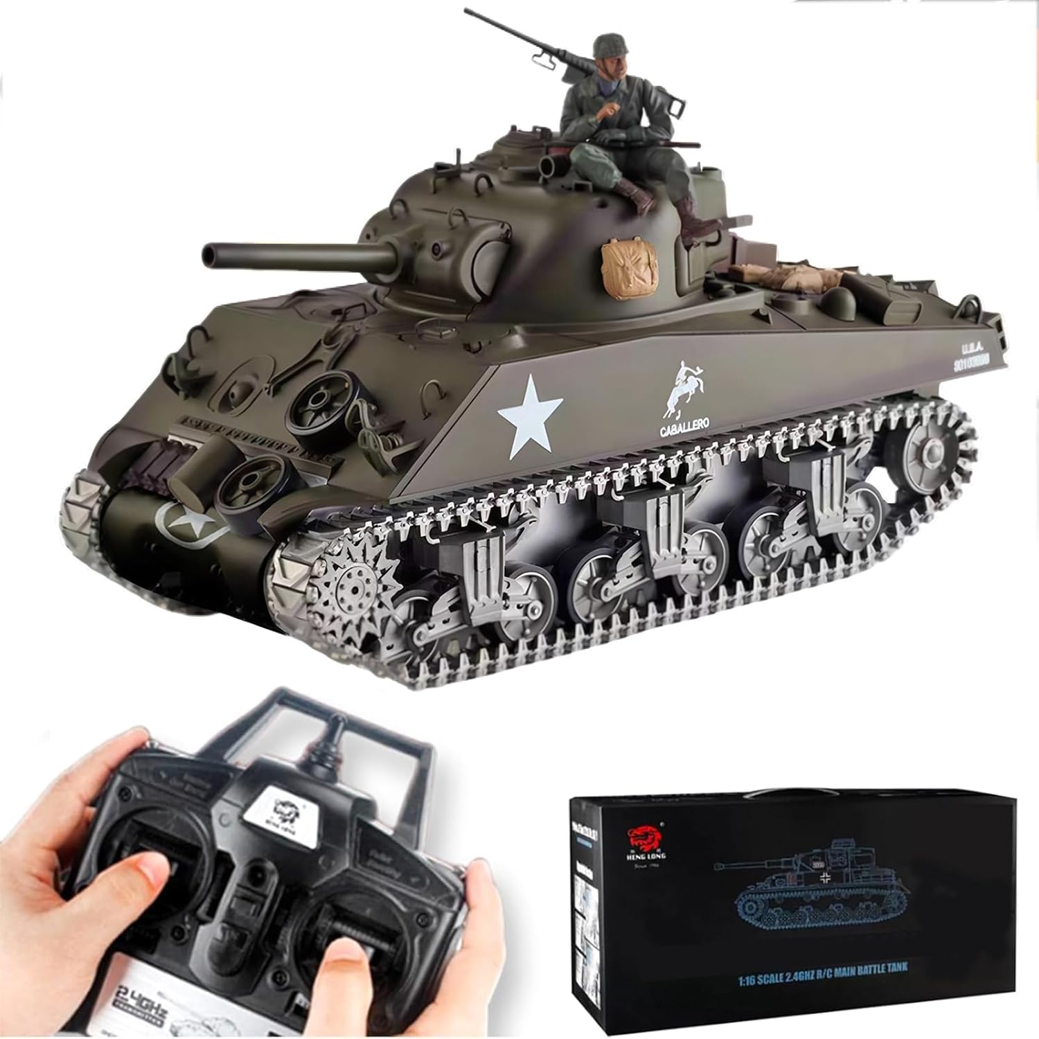 Remote Control M4A3 Sherman Medium RC Tank 1/16 Scale 3898 Turret Rotating Smoke Shooting Infrared Combat System 7.0 Main-Board Controller Steel Gear Box For Professional Players (Professional)