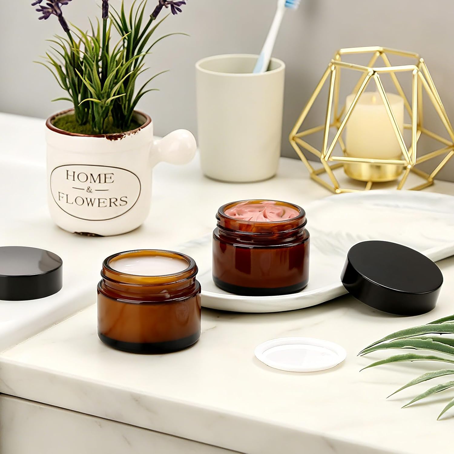 32 PCS 4 oz Glass Jars with Lids, Small Amber Glass Jars with Lids
