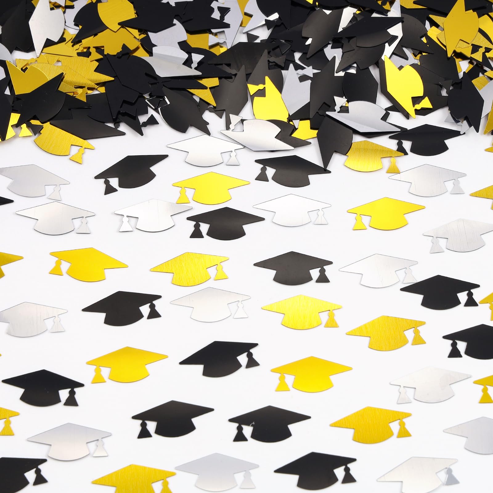 Gold Silver and Black Graduation Cap Confetti 2026, Class of 2026 Table Centerpiece Grad Confetti for 2026 Graduation Party Decorations Supplies