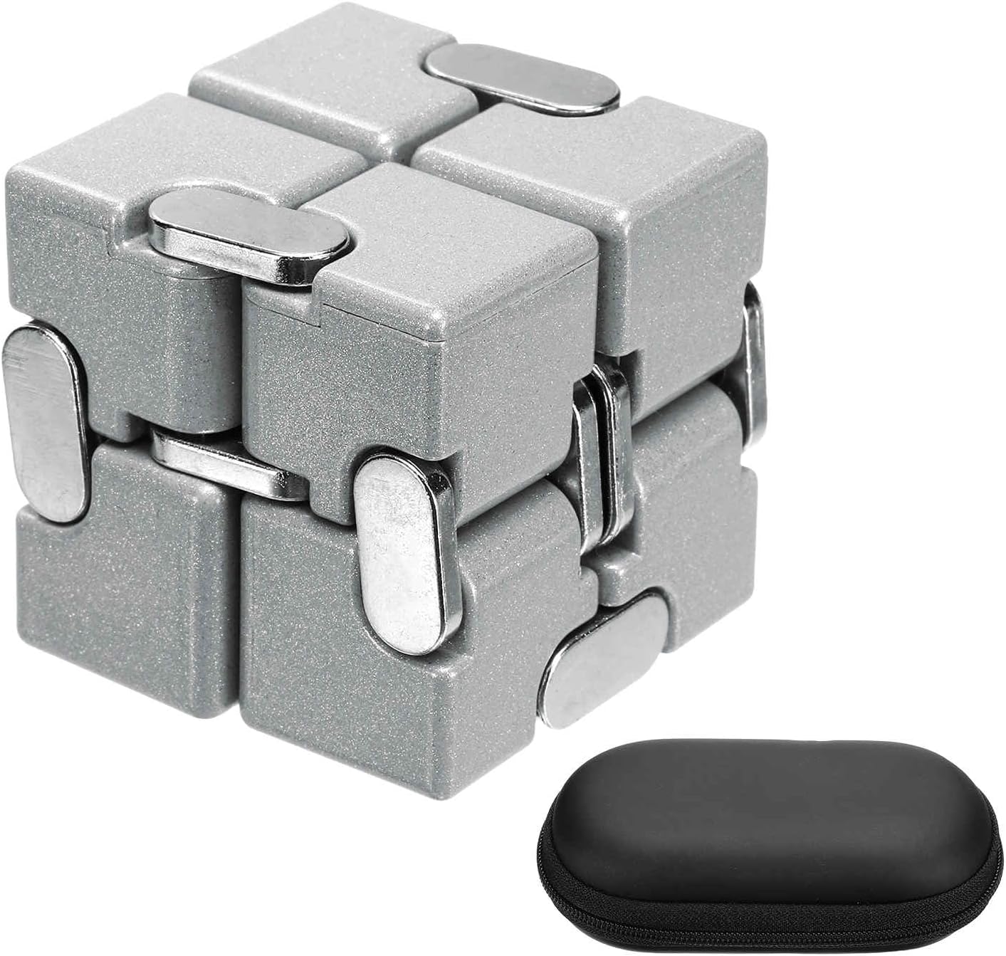 Metal Fidget Magic Cube Toy Mini Stress Release Finger Flip Cube Toys, Aluminum Stress Relieving & Handheld Fidget Magic Game Perfect for Adults (Silver)